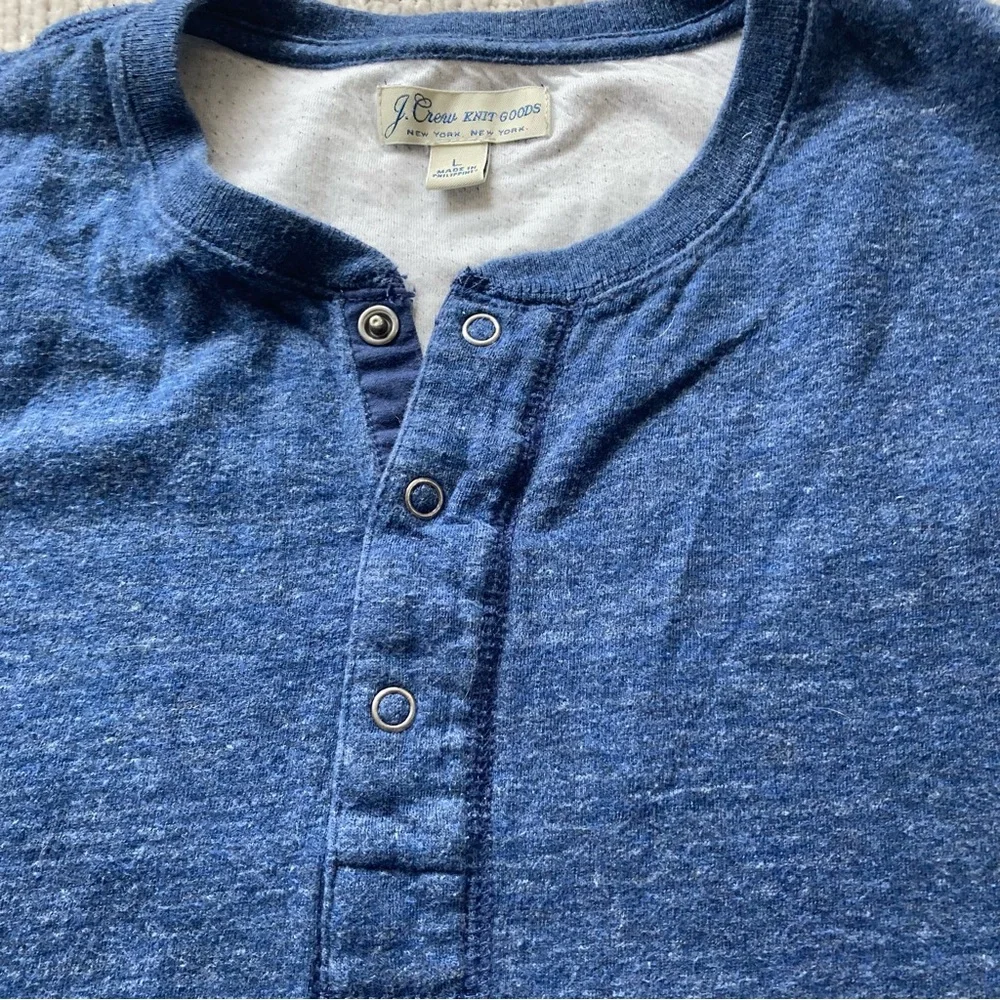 J. Crew Knit Goods‎ Mens Blue Henley Long Sleeve Shirt Size Large Soft Casual